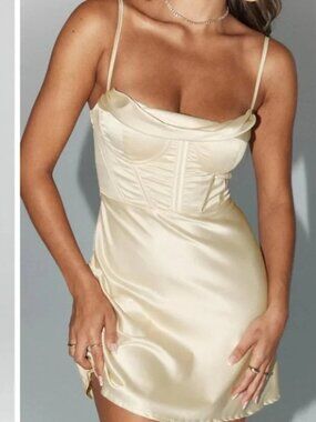 Princess Polly Spotlight Corset Style Satin Effect Mini Dress NWT Champagne 6